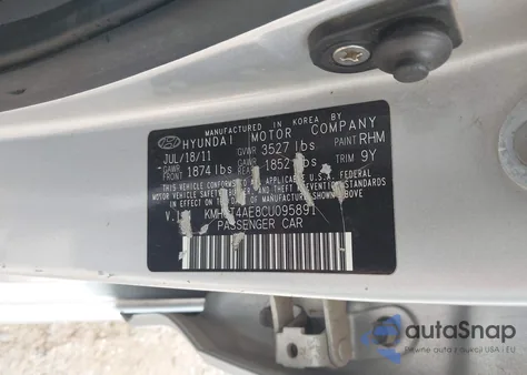 2012 Hyundai Accent Gls from USA, damaged, VIN KMHCT4AE8CU095891